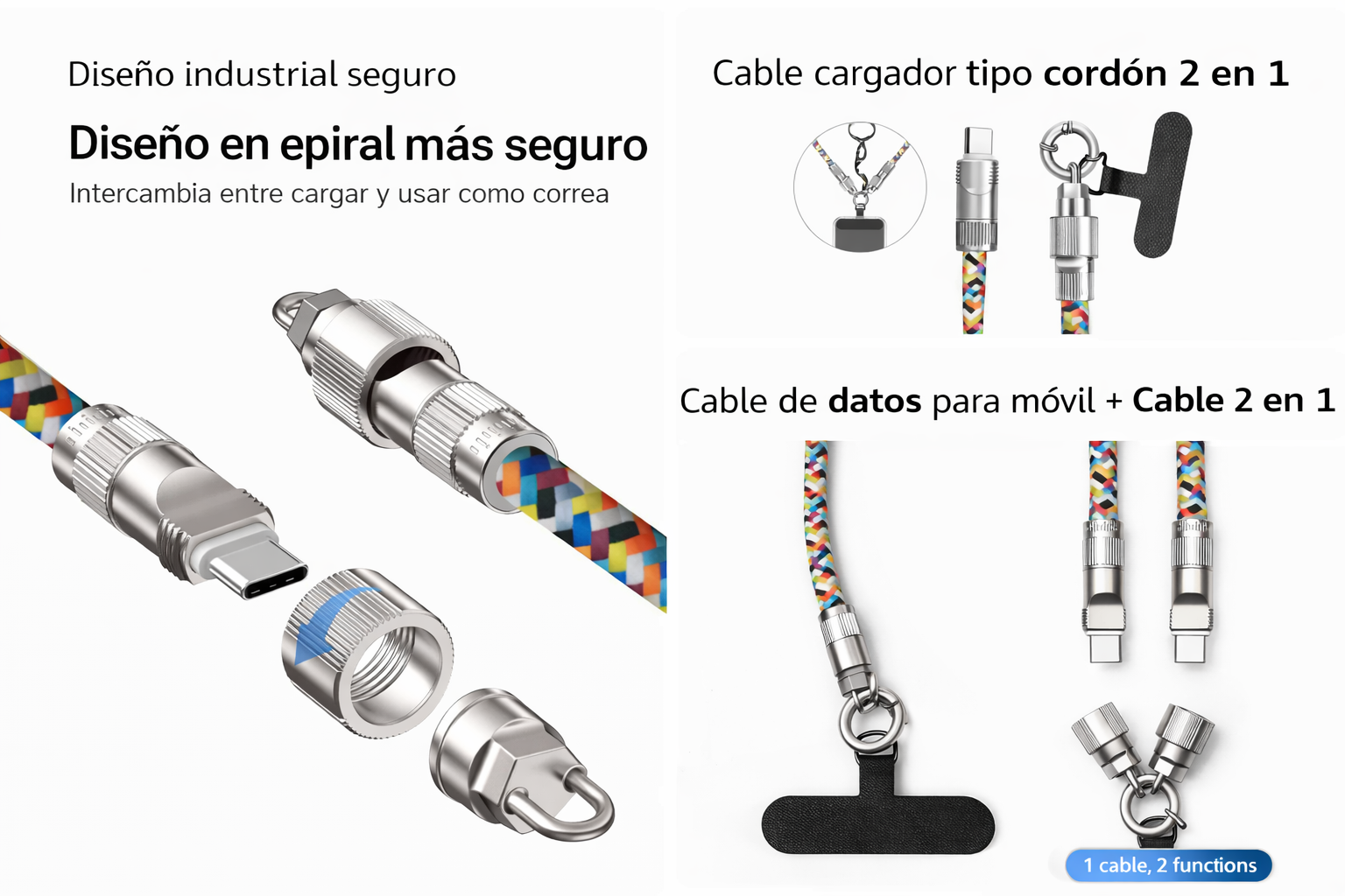 Cable Cargador Portátil 2 en 1 con Cordón USB-C