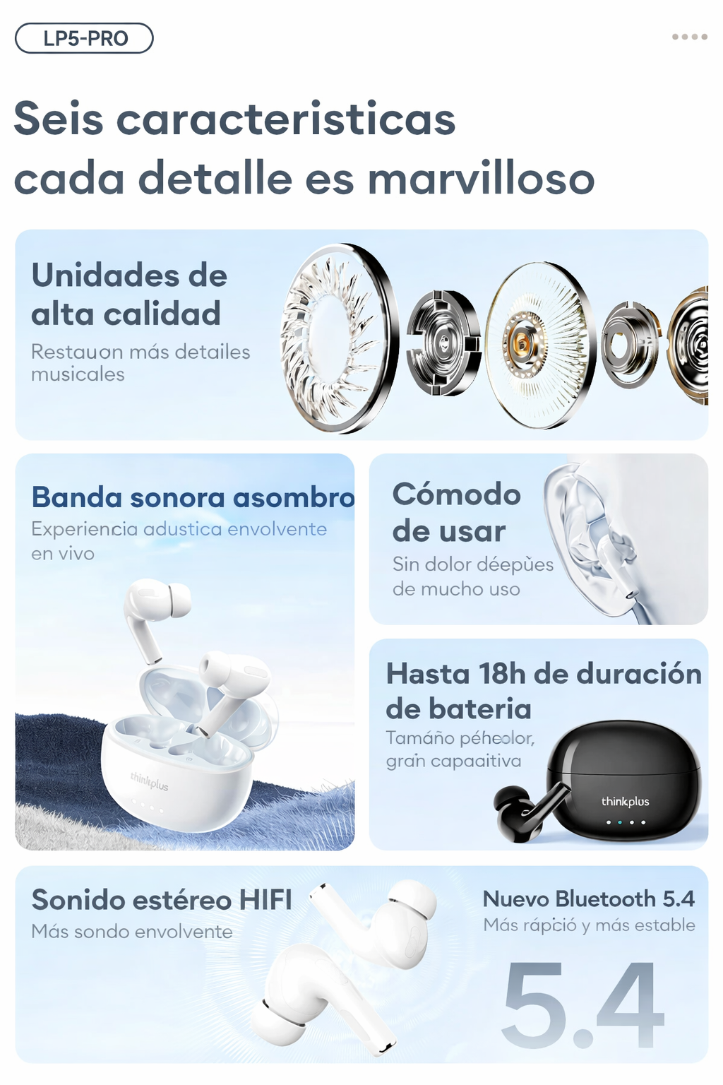 Audífonos Gamer  LP5 Pro Bluetooth 5.4 HiFi