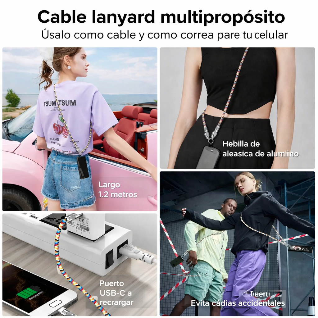 Cable Cargador Portátil 2 en 1 con Cordón USB-C