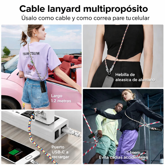 Cable Cargador Portátil 2 en 1 con Cordón USB-C