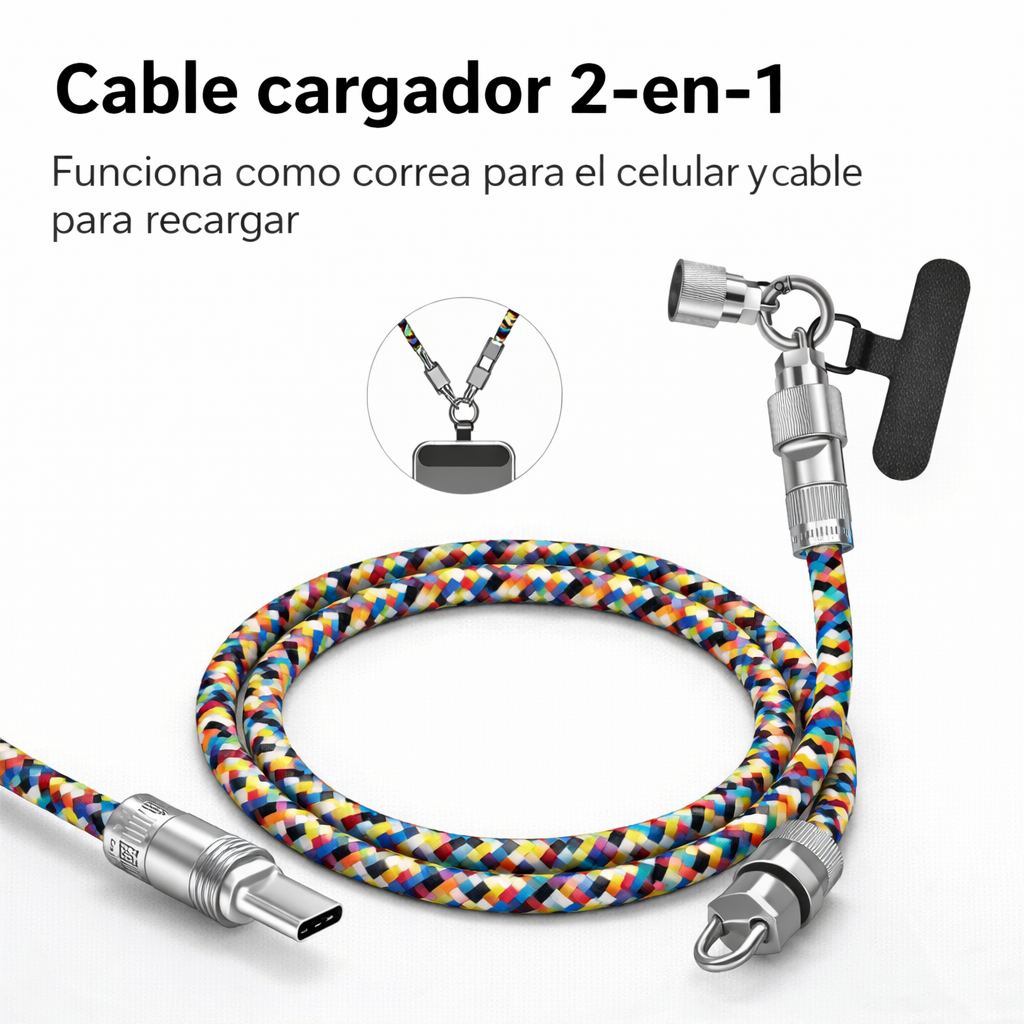 Cable Cargador Portátil 2 en 1 con Cordón USB-C