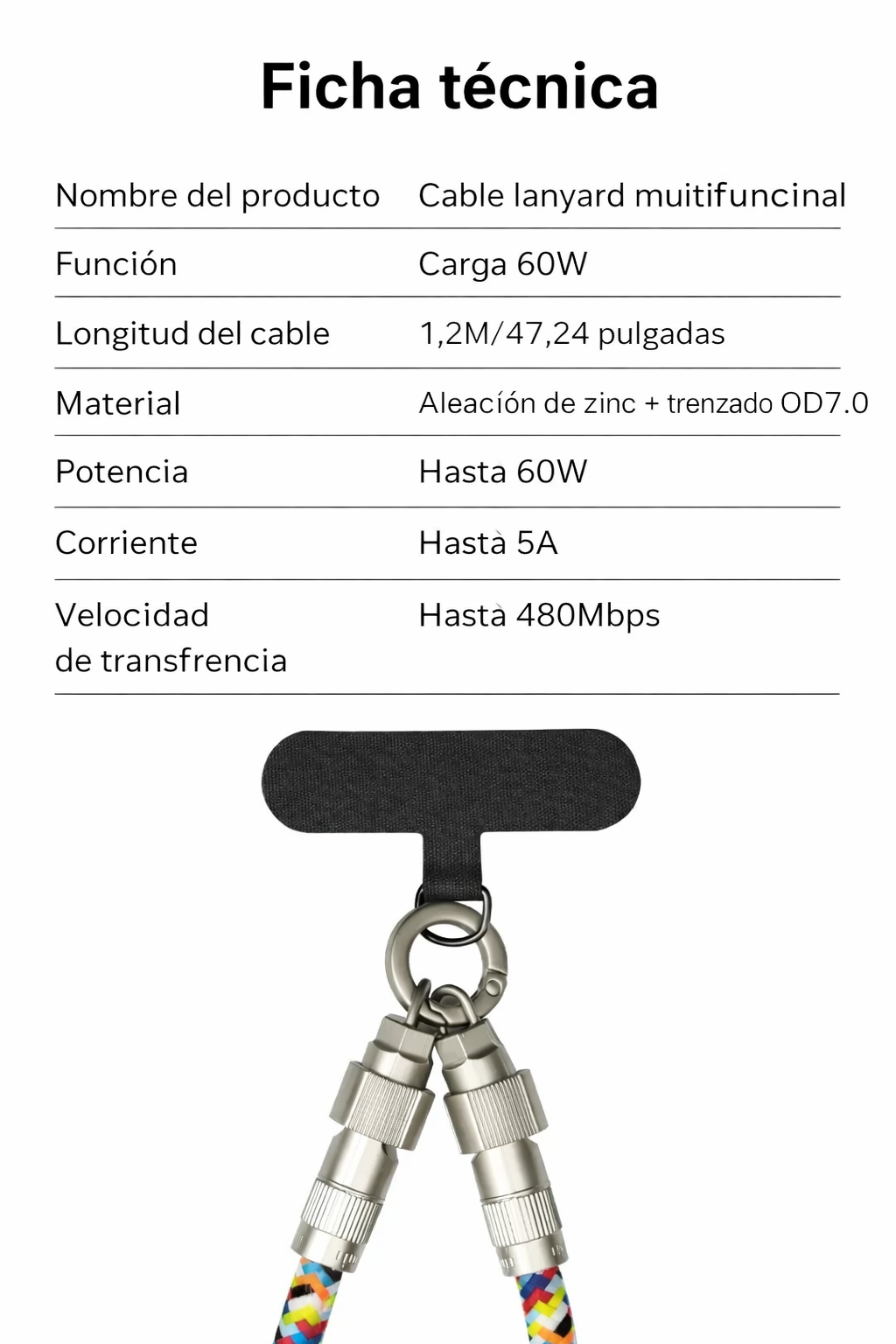 Cable Cargador Portátil 2 en 1 con Cordón USB-C