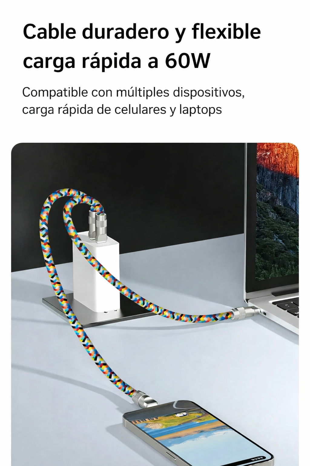 Cable Cargador Portátil 2 en 1 con Cordón USB-C