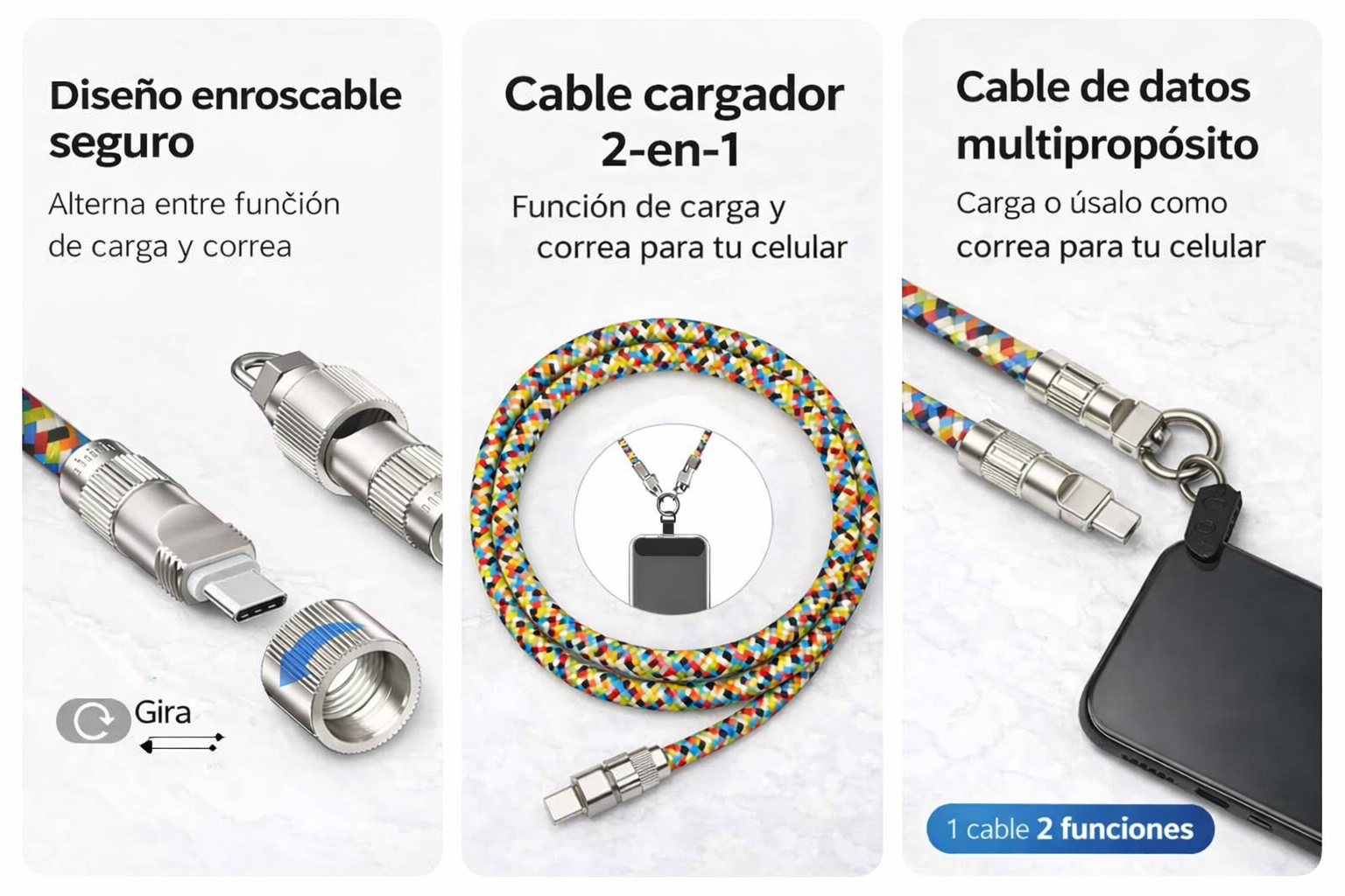 Cable Cargador Portátil 2 en 1 con Cordón USB-C
