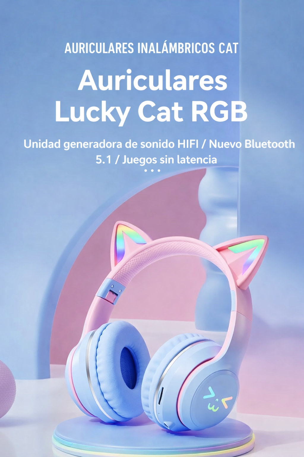 Audífonos Bluetooth Cat Ear con Luces RGB