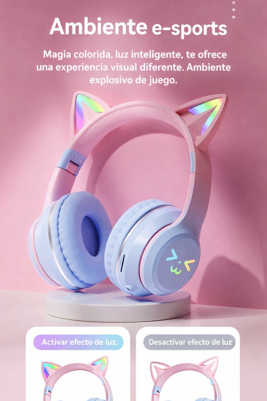 Audífonos Bluetooth Cat Ear con Luces RGB