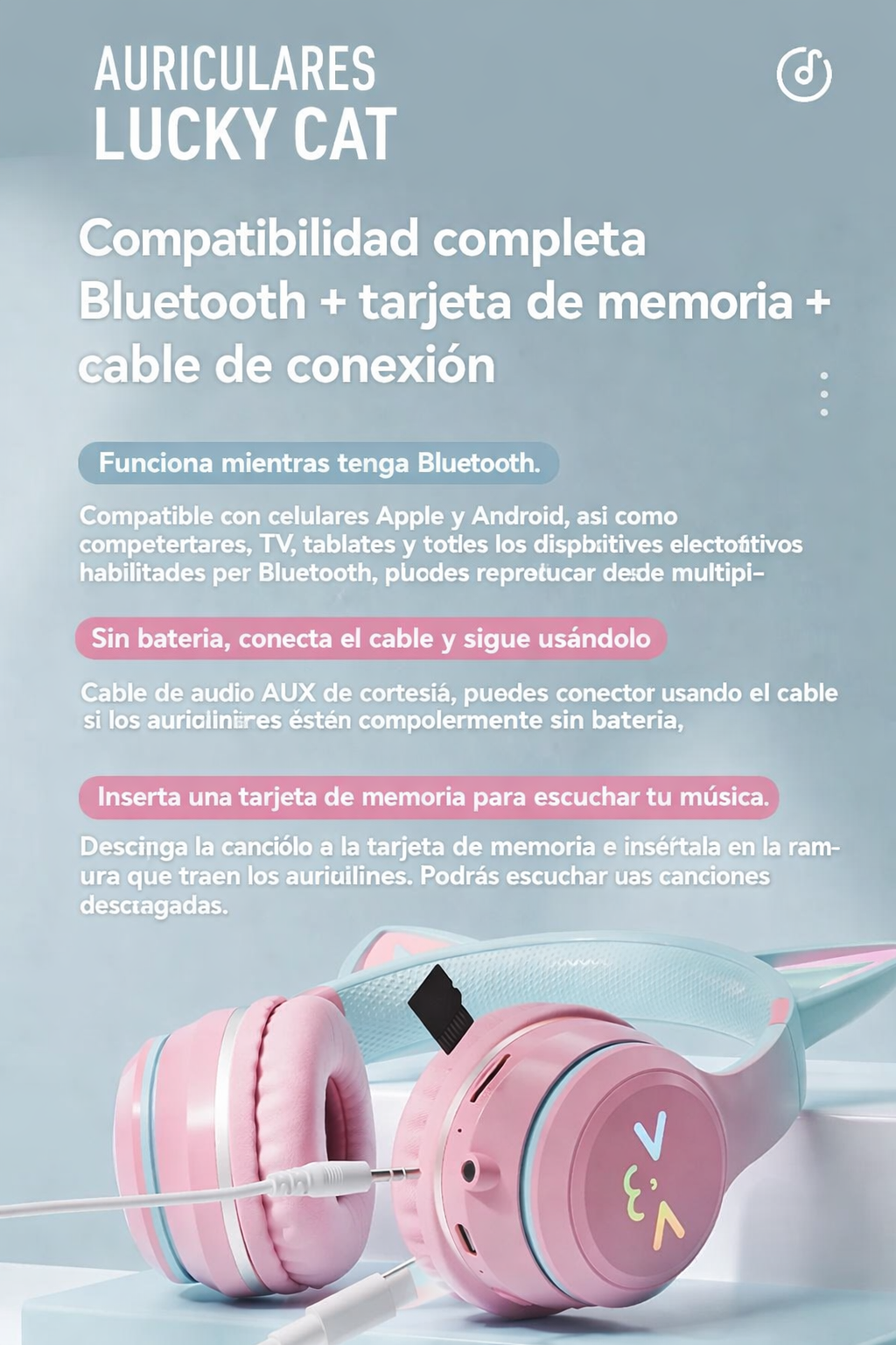 Audífonos Bluetooth Cat Ear con Luces RGB