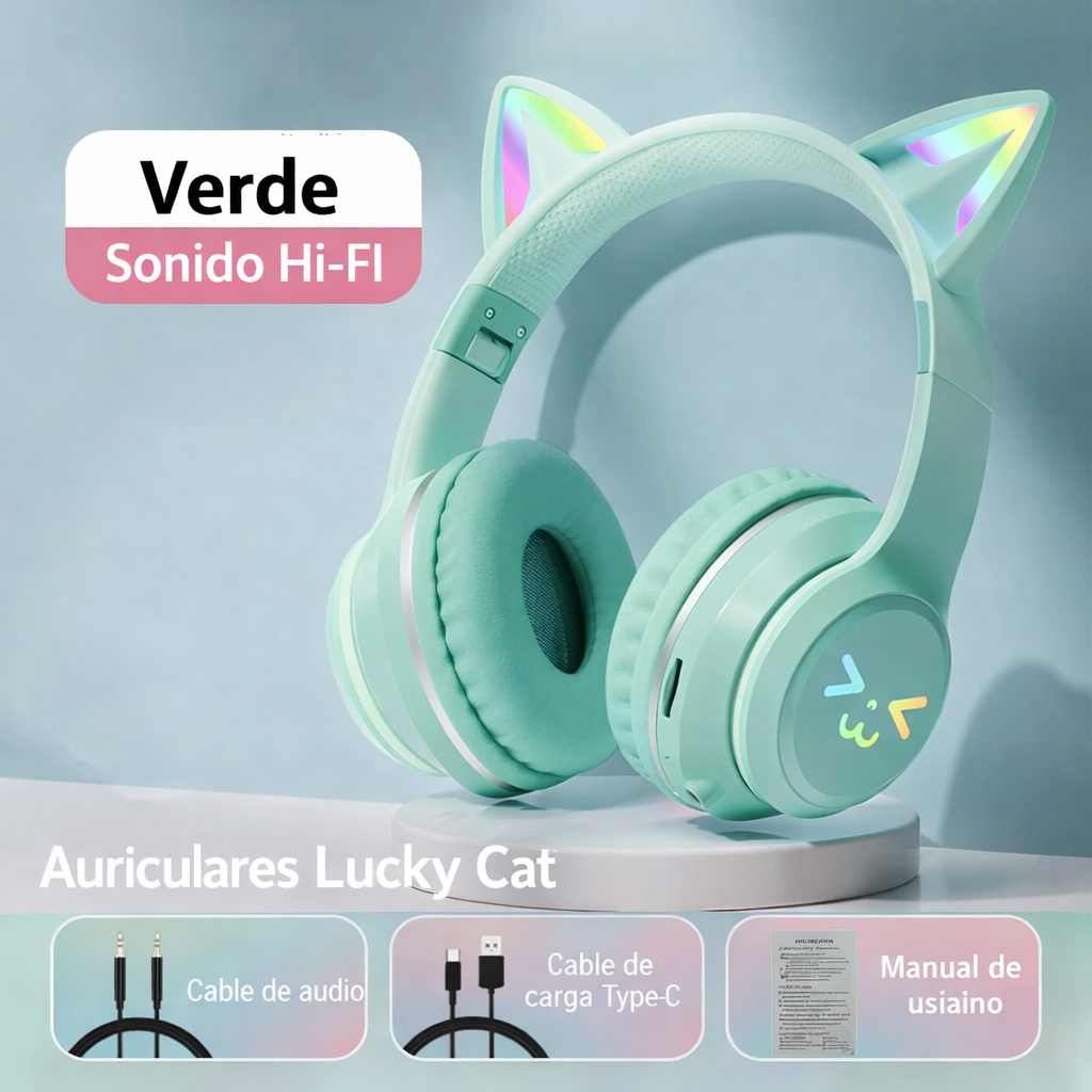 Audífonos Bluetooth Cat Ear con Luces RGB