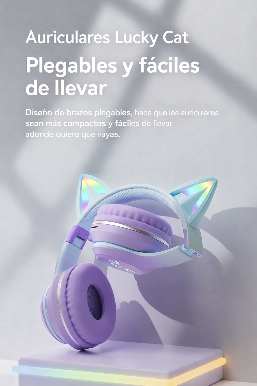 Audífonos Bluetooth Cat Ear con Luces RGB