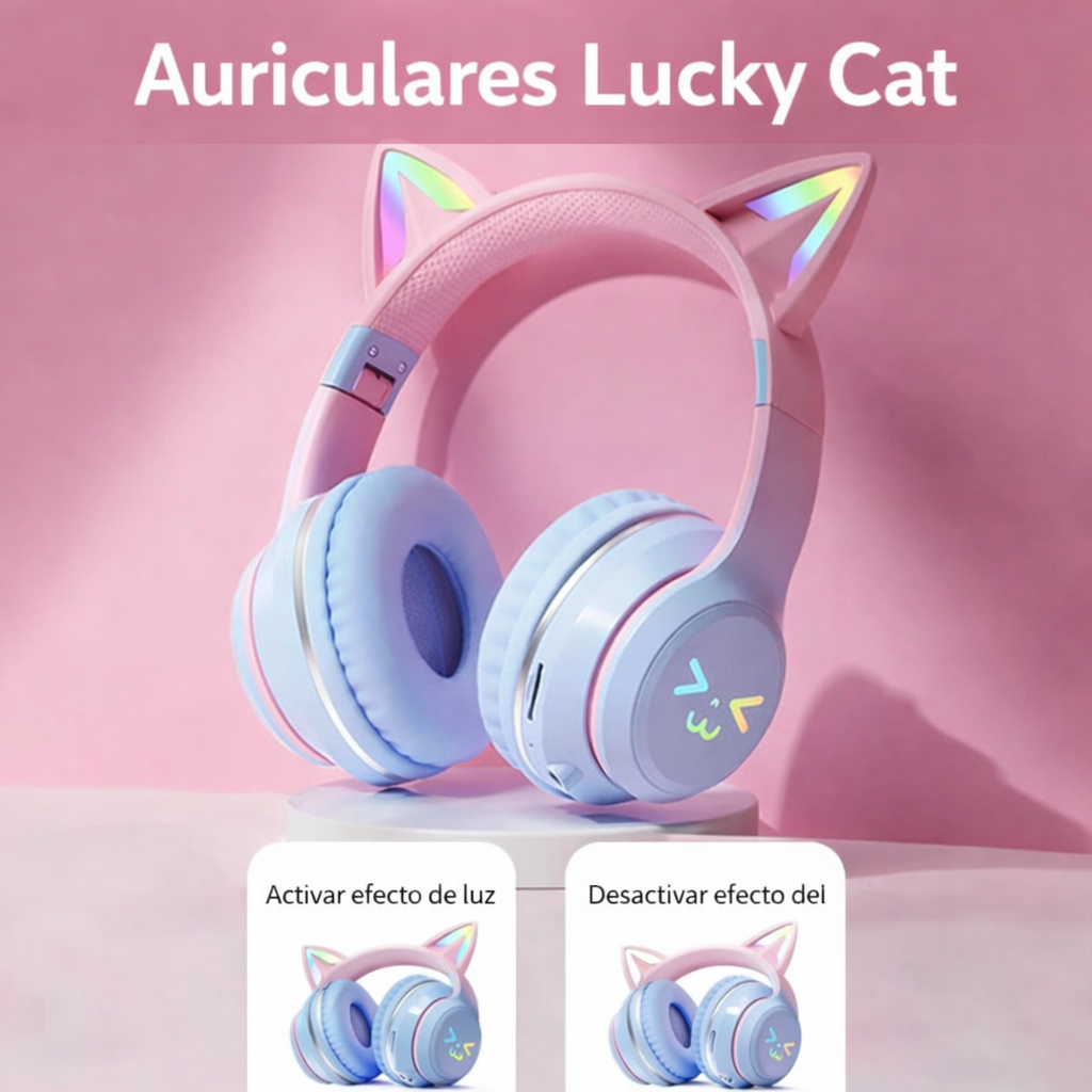 Audífonos Bluetooth Cat Ear con Luces RGB