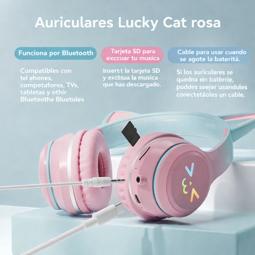 Audífonos Bluetooth Cat Ear con Luces RGB
