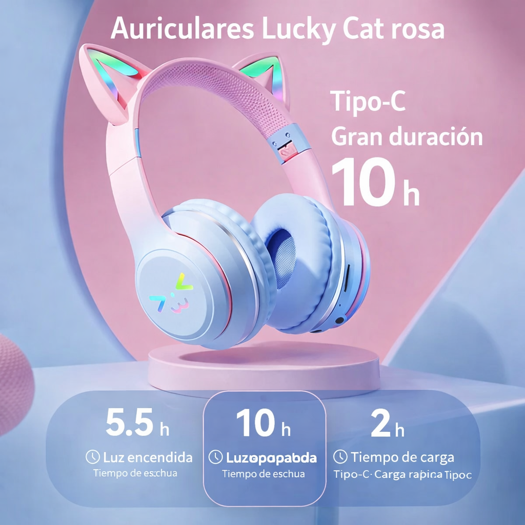 Audífonos Bluetooth Cat Ear con Luces RGB