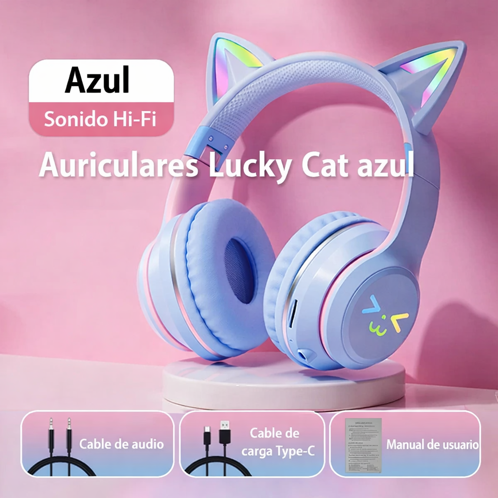Audífonos Bluetooth Cat Ear con Luces RGB