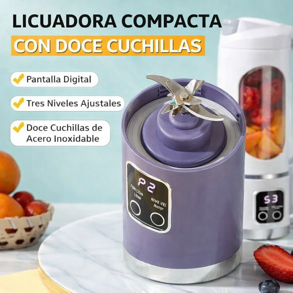 Licuadora Portátil Manual con Carga USB