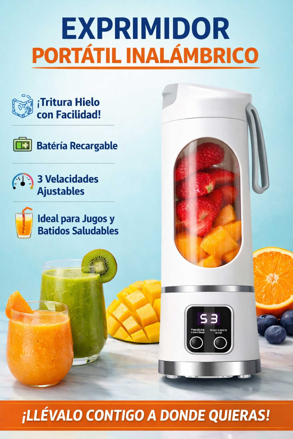 Licuadora Portátil Manual con Carga USB
