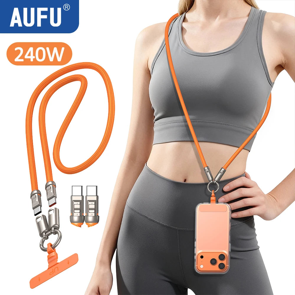 Cable USB-C 240W con Cordón 2 en 1 AUFU