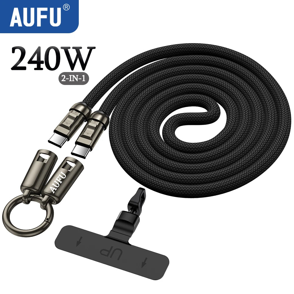 Cable USB-C 240W con Cordón 2 en 1 AUFU