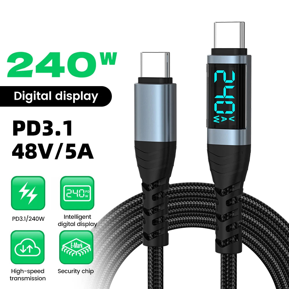 Cable USB-C 240W con Display Digital de Carga