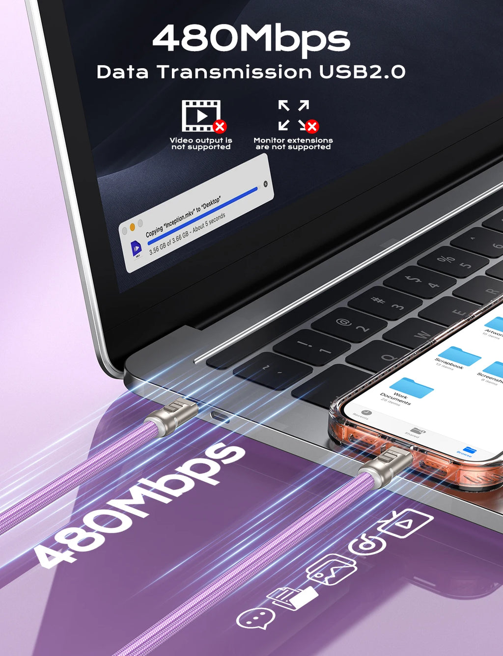 Cable USB-C 240W con Cordón 2 en 1 AUFU