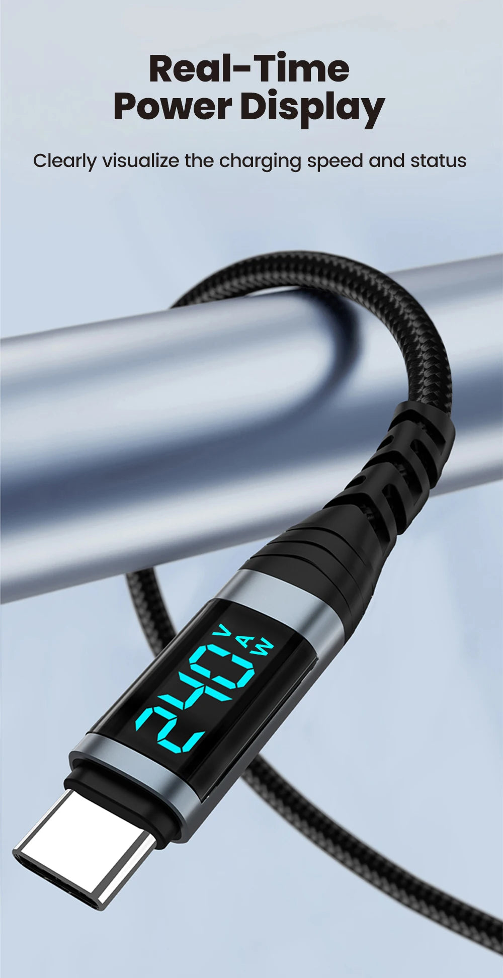 Cable USB-C 240W con Display Digital de Carga