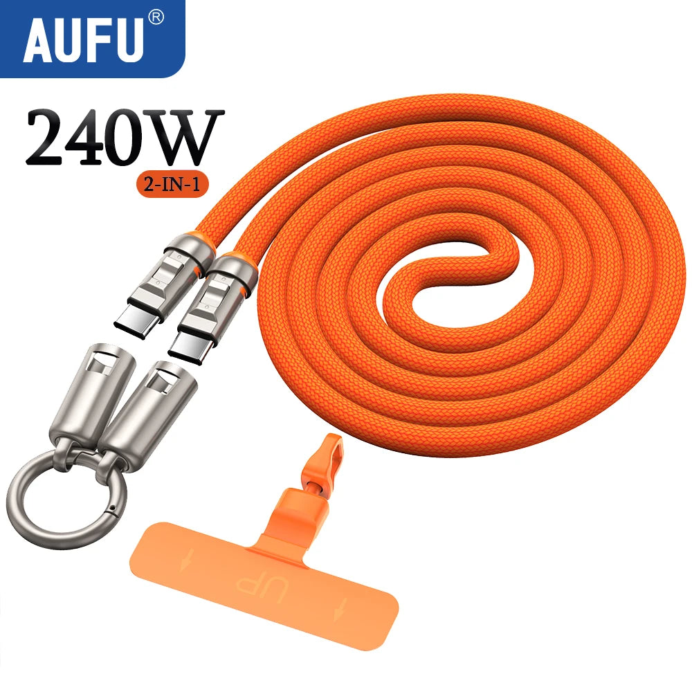 Cable USB-C 240W con Cordón 2 en 1 AUFU