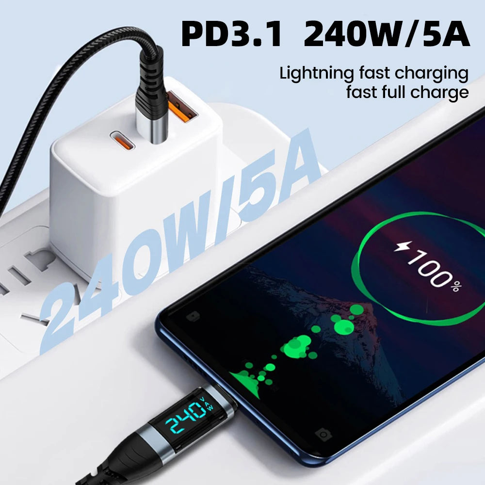 Cable USB-C 240W con Display Digital de Carga