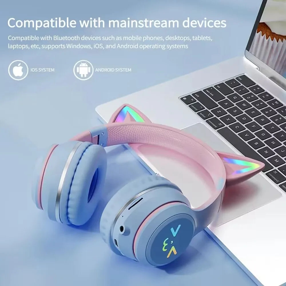 Audífonos Bluetooth Cat Ear con Luces RGB