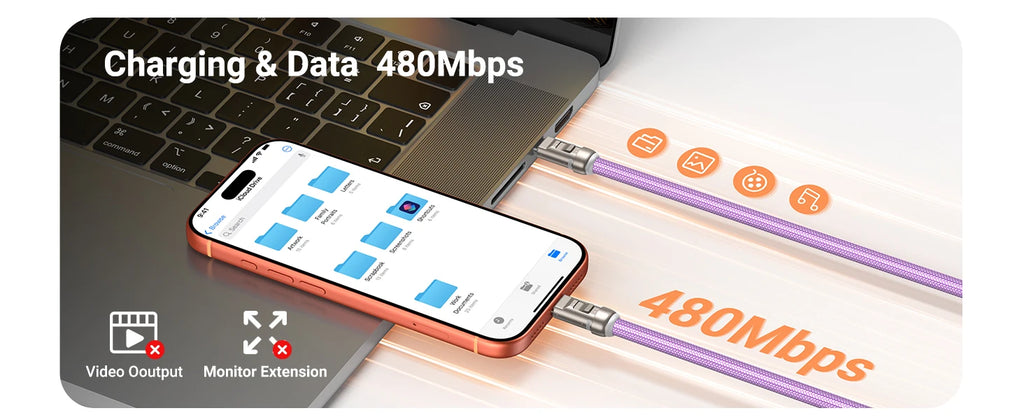 Cable USB-C 240W con Cordón 2 en 1 AUFU