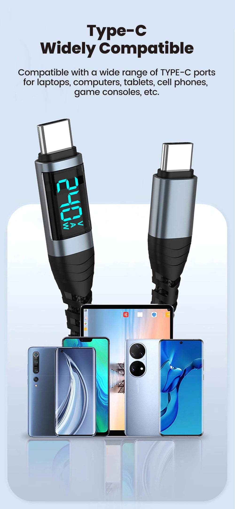 Cable USB-C 240W con Display Digital de Carga