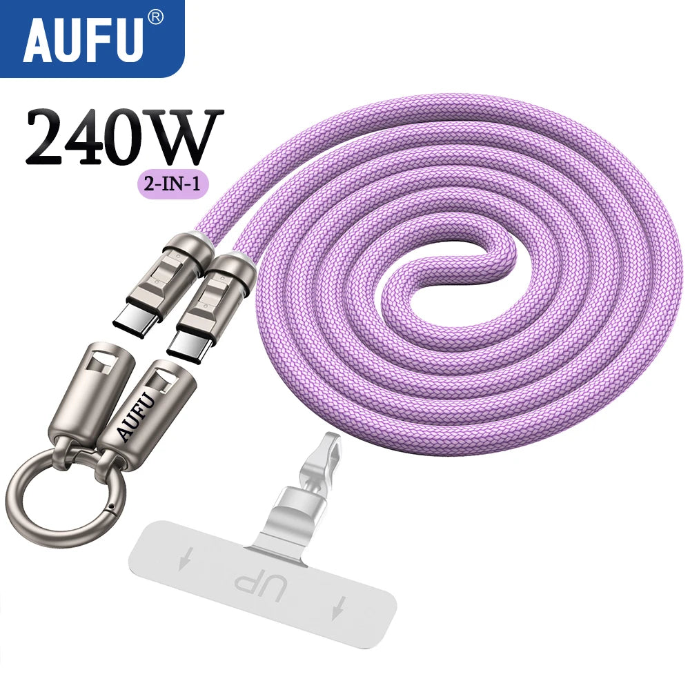 Cable USB-C 240W con Cordón 2 en 1 AUFU