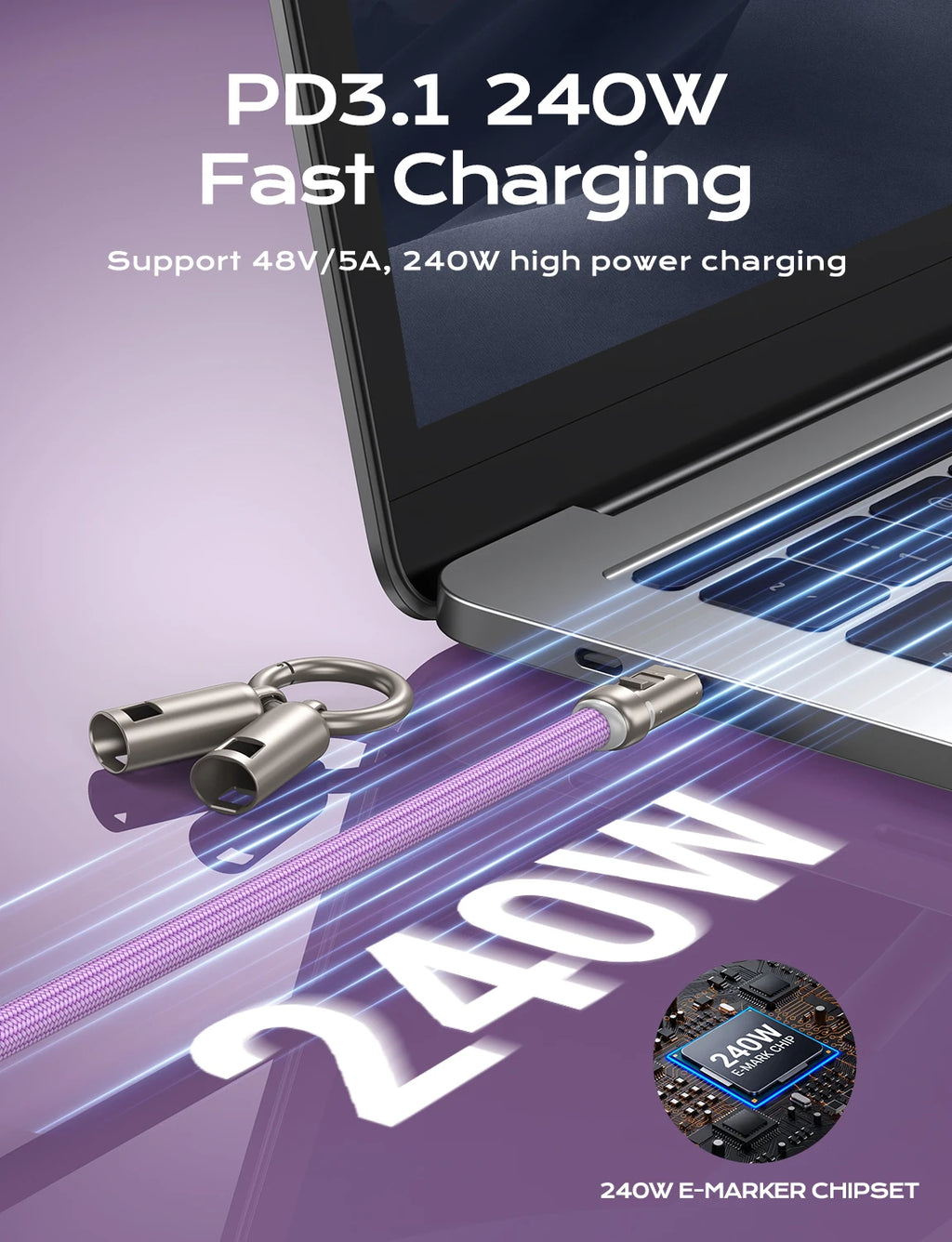 Cable USB-C 240W con Cordón 2 en 1 AUFU